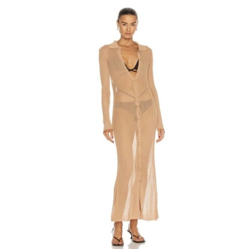 Aya Muse Revolve Women's Poppy Knit Cardigan in Nude Large New